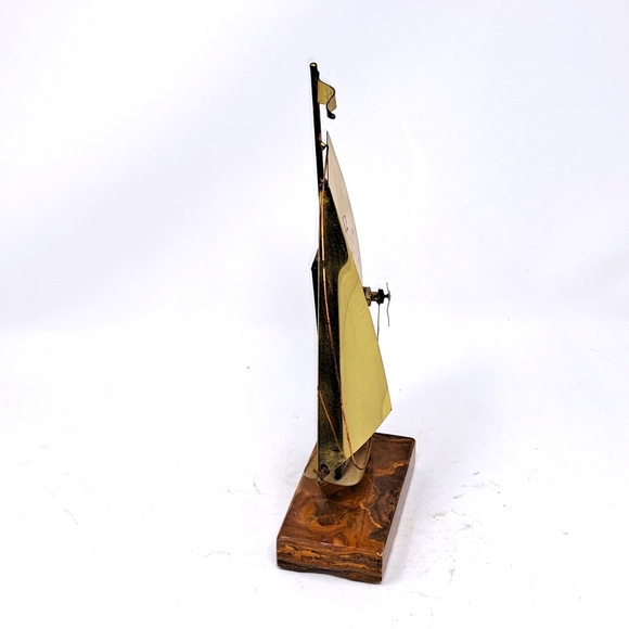 Brass Sail Boat Clock On Stone Base - Picture 4 of 4